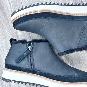 Toms Men's Black Leather Fur-Lined Boots